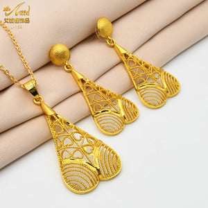 Fashion Jewelry Sets Dubai Plated Bridal Wedding Dangle Earring Necklace For Women African Party Gifts France Designer Jewellery