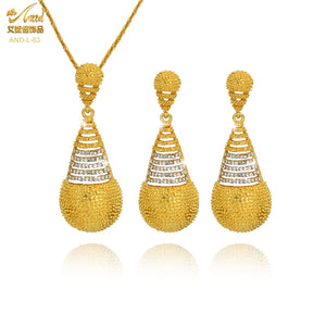 Fashion Jewelry Sets Dubai Plated Bridal Wedding Dangle Earring Necklace For Women African Party Gifts France Designer Jewellery