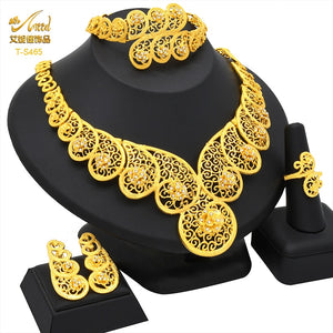 Indian Jewellery Luxury Necklace African Jewelry Set Dubai Gold Color Arabic Wedding Bridal Collection Sets Earring For Women