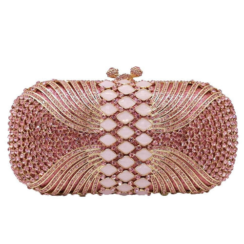 Boutique De FGG Pink Diamond Women Evening Bags Bridal Crystal Clutch Handbags and Purses Wedding Banquet Dinner Minaudiere Bag