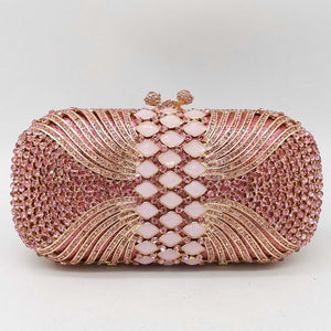 Boutique De FGG Pink Diamond Women Evening Bags Bridal Crystal Clutch Handbags and Purses Wedding Banquet Dinner Minaudiere Bag