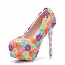 Load image into Gallery viewer, BaoYaFang Multicolor flower shining crystal womens platform wedding shoes with matching bags Clutches high heels female Pumps