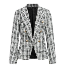 Load image into Gallery viewer, Simplee Tweed plaid two-pieces women skirt suit Casual streetwear suits female blazer sets Chic office ladies women blazer suit