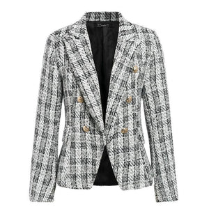 Simplee Tweed plaid two-pieces women skirt suit Casual streetwear suits female blazer sets Chic office ladies women blazer suit