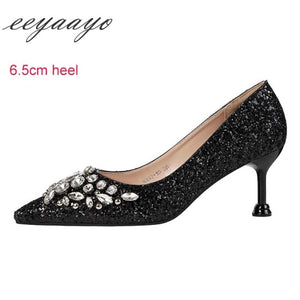 2019 New Spring Women Pumps High Thin Heel Pointed Toe Sexy Ladies Bling Crystal Bridal Wedding Women Shoes Gold High Heels