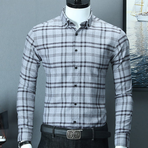 new Excellent Quality Turndown collar Long sleeve brushed Fabric comfortable slim fit business men casual plaid checked shirts