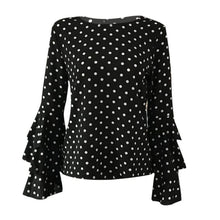 Load image into Gallery viewer, Women Blusas Polka Dot Print Flare Sleeve  Shirts O-neck Long Sleeve Chiffon Blouse