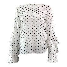 Load image into Gallery viewer, Women Blusas Polka Dot Print Flare Sleeve  Shirts O-neck Long Sleeve Chiffon Blouse