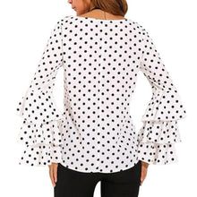 Load image into Gallery viewer, Women Blusas Polka Dot Print Flare Sleeve  Shirts O-neck Long Sleeve Chiffon Blouse