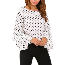 Load image into Gallery viewer, Women Blusas Polka Dot Print Flare Sleeve  Shirts O-neck Long Sleeve Chiffon Blouse