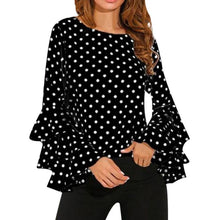 Load image into Gallery viewer, Women Blusas Polka Dot Print Flare Sleeve  Shirts O-neck Long Sleeve Chiffon Blouse