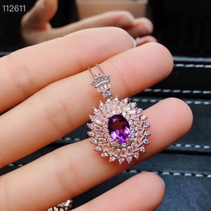 natural gem Amethyst Pendant Necklace Ring suit support detection