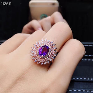 natural gem Amethyst Pendant Necklace Ring suit support detection