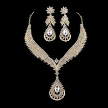 Load image into Gallery viewer, High quality india style golden plated bridal jewelry sets women wedding party rhinestone crystal dress necklace and earrings