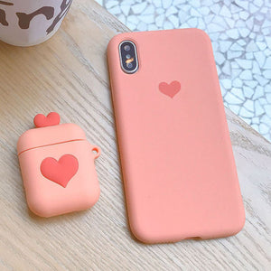 Heart Love Soft Silicone Airpod Case + Phone Cover  for iPhone XS Max XR X 6 6S 7 8 Plus Shell