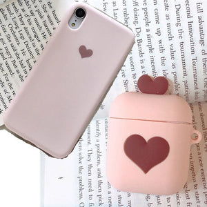 Heart Love Soft Silicone Airpod Case + Phone Cover  for iPhone XS Max XR X 6 6S 7 8 Plus Shell