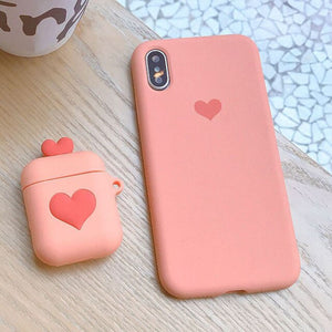 Heart Love Soft Silicone Airpod Case + Phone Cover  for iPhone XS Max XR X 6 6S 7 8 Plus Shell