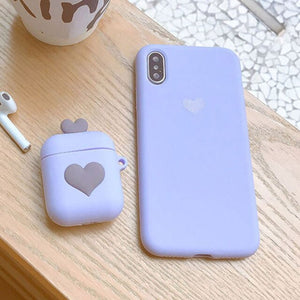 Heart Love Soft Silicone Airpod Case + Phone Cover  for iPhone XS Max XR X 6 6S 7 8 Plus Shell