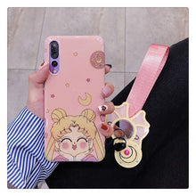 Load image into Gallery viewer, For Huawei P20 pro/ P30 pro case pink Sailor Moon phone cover honor 9/10 + make-up mirror strap Mate 10/20