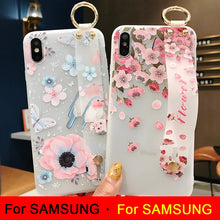 Load image into Gallery viewer, 3D Flower Phone Case with Wrist Strap support Soft TPU Case