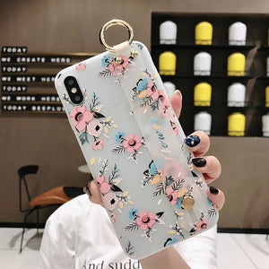 3D Flower Phone Case with Wrist Strap support Soft TPU Case