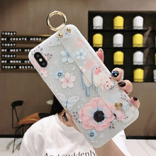 Load image into Gallery viewer, 3D Flower Phone Case with Wrist Strap support Soft TPU Case