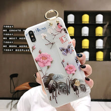 Load image into Gallery viewer, 3D Flower Phone Case with Wrist Strap support Soft TPU Case