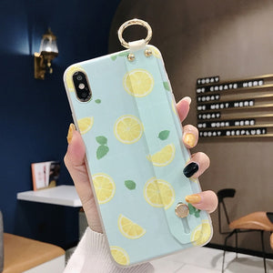 3D Flower Phone Case with Wrist Strap support Soft TPU Case