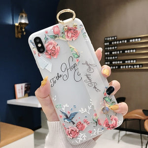 3D Flower Phone Case with Wrist Strap support Soft TPU Case