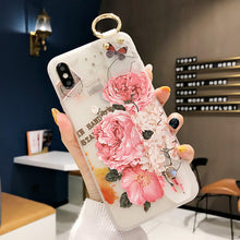 Load image into Gallery viewer, 3D Flower Phone Case with Wrist Strap support Soft TPU Case