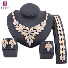 Load image into Gallery viewer, Dubai Bridal Crystal Jewelry Sets For Women Leaves Gold Necklace Earrings Bangle Ring Charm African Wedding Nigeria Jewelry Sets