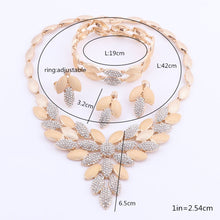 Load image into Gallery viewer, Dubai Bridal Crystal Jewelry Sets For Women Leaves Gold Necklace Earrings Bangle Ring Charm African Wedding Nigeria Jewelry Sets