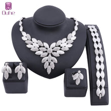 Load image into Gallery viewer, Dubai Bridal Crystal Jewelry Sets For Women Leaves Gold Necklace Earrings Bangle Ring Charm African Wedding Nigeria Jewelry Sets