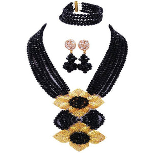 Gorgeous Multi color Plated Nigeria Women Crystal Beads Necklace Sets