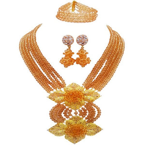 Gorgeous Multi color Plated Nigeria Women Crystal Beads Necklace Sets