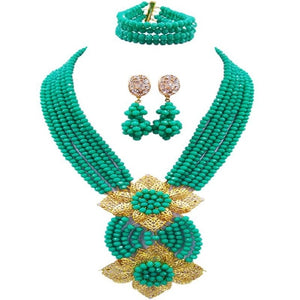 Gorgeous Multi color Plated Nigeria Women Crystal Beads Necklace Sets