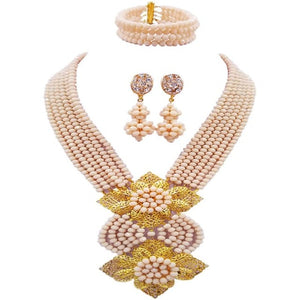 Gorgeous Multi color Plated Nigeria Women Crystal Beads Necklace Sets