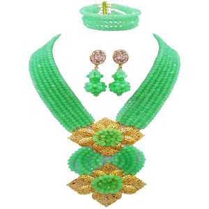 Gorgeous Multi color Plated Nigeria Women Crystal Beads Necklace Sets