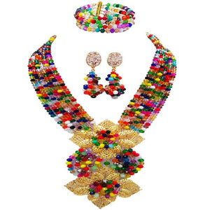 Gorgeous Multi color Plated Nigeria Women Crystal Beads Necklace Sets