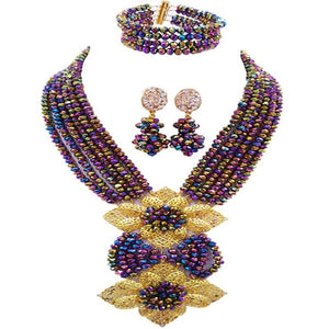 Gorgeous Multi color Plated Nigeria Women Crystal Beads Necklace Sets