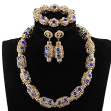 Load image into Gallery viewer, Decorate Royal Blue Rhinestone Gold Beads Necklace Jewelry Nigeria Wedding Beads Earrings Bracelet