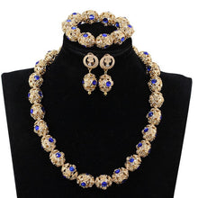 Load image into Gallery viewer, Decorate Royal Blue Rhinestone Gold Beads Necklace Jewelry Nigeria Wedding Beads Earrings Bracelet