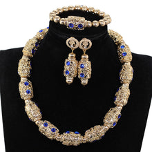 Load image into Gallery viewer, Decorate Royal Blue Rhinestone Gold Beads Necklace Jewelry Nigeria Wedding Beads Earrings Bracelet