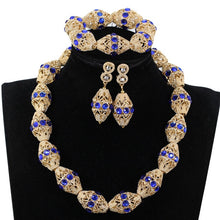 Load image into Gallery viewer, Decorate Royal Blue Rhinestone Gold Beads Necklace Jewelry Nigeria Wedding Beads Earrings Bracelet