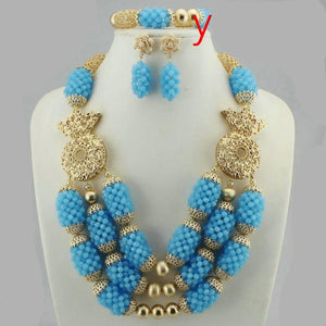 Gold Round Beads Necklace Set Classic African Beads Jewelry Set for Women