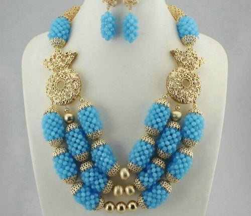 Gold Round Beads Necklace Set Classic African Beads Jewelry Set for Women