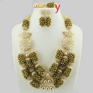 Gold Round Beads Necklace Set Classic African Beads Jewelry Set for Women