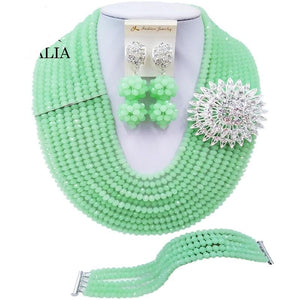 Fashion Nigeria Beads Jewelry Set Mint green Crystal Necklace Bridal Jewelry