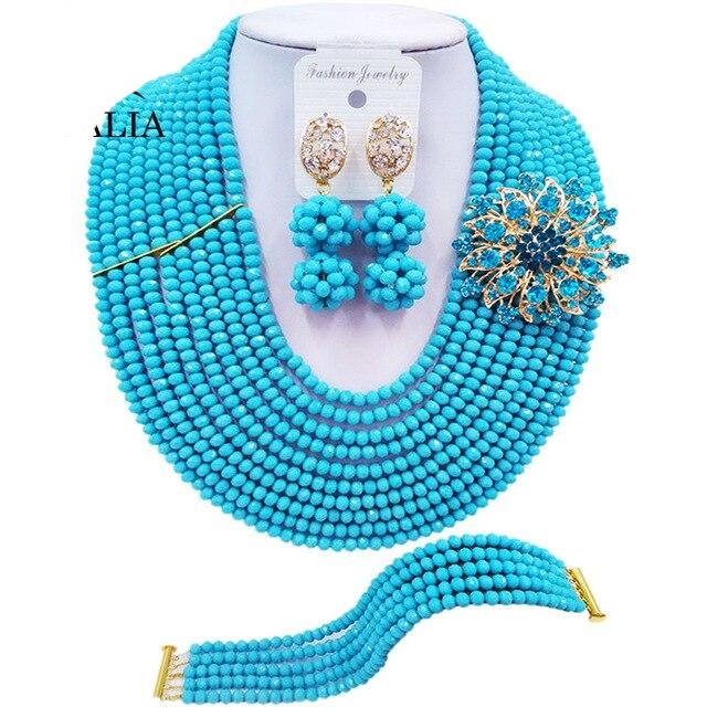 Fashion Nigeria Beads Jewelry Set Mint green Crystal Necklace Bridal Jewelry