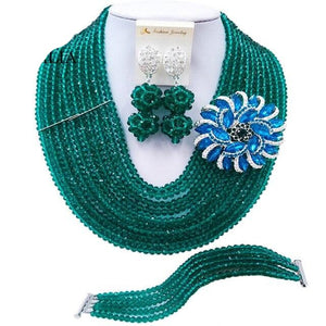 Fashion Nigeria Beads Jewelry Set Mint green Crystal Necklace Bridal Jewelry